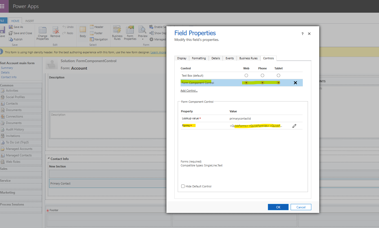 Form Component Control